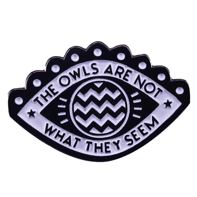 Twin Peaks Pin Damn Fine Double R Coffee Agent Cooper Diane Badge Shovel Black Lodge Owl Brooch David Lynch Movie Fans Addition