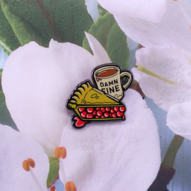 Twin Peaks Pin Damn Fine Double R Coffee Agent Cooper Diane Badge Shovel Black Lodge Owl Brooch David Lynch Movie Fans Addition