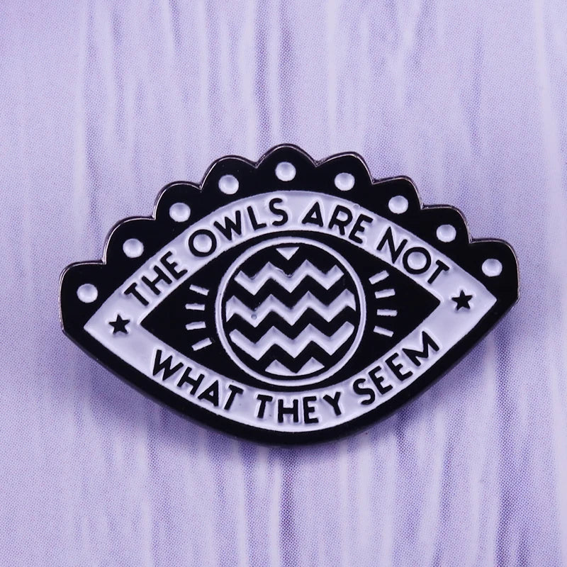 Twin Peaks Pin Damn Fine Double R Coffee Agent Cooper Diane Badge Shovel Black Lodge Owl Brooch David Lynch Movie Fans Addition